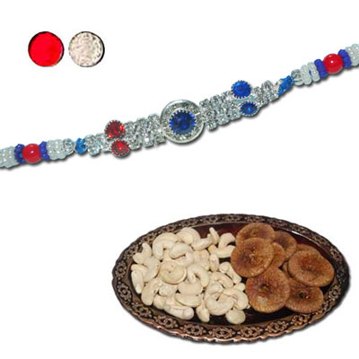 "Rakhi - SR-9350 A (Single Rakhi), Dryfruit Thali - RD400 - Click here to View more details about this Product
